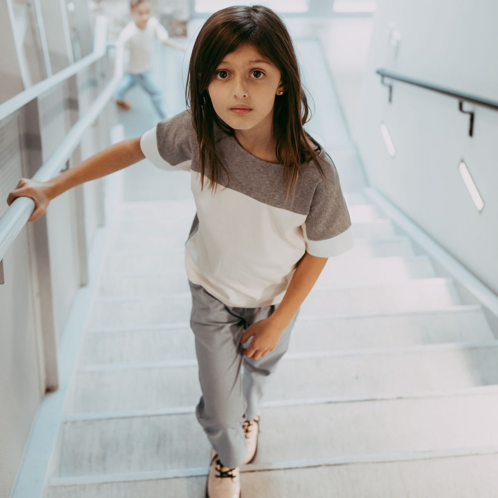 Kids colorblock drop shoulder t shirt in pink and gray