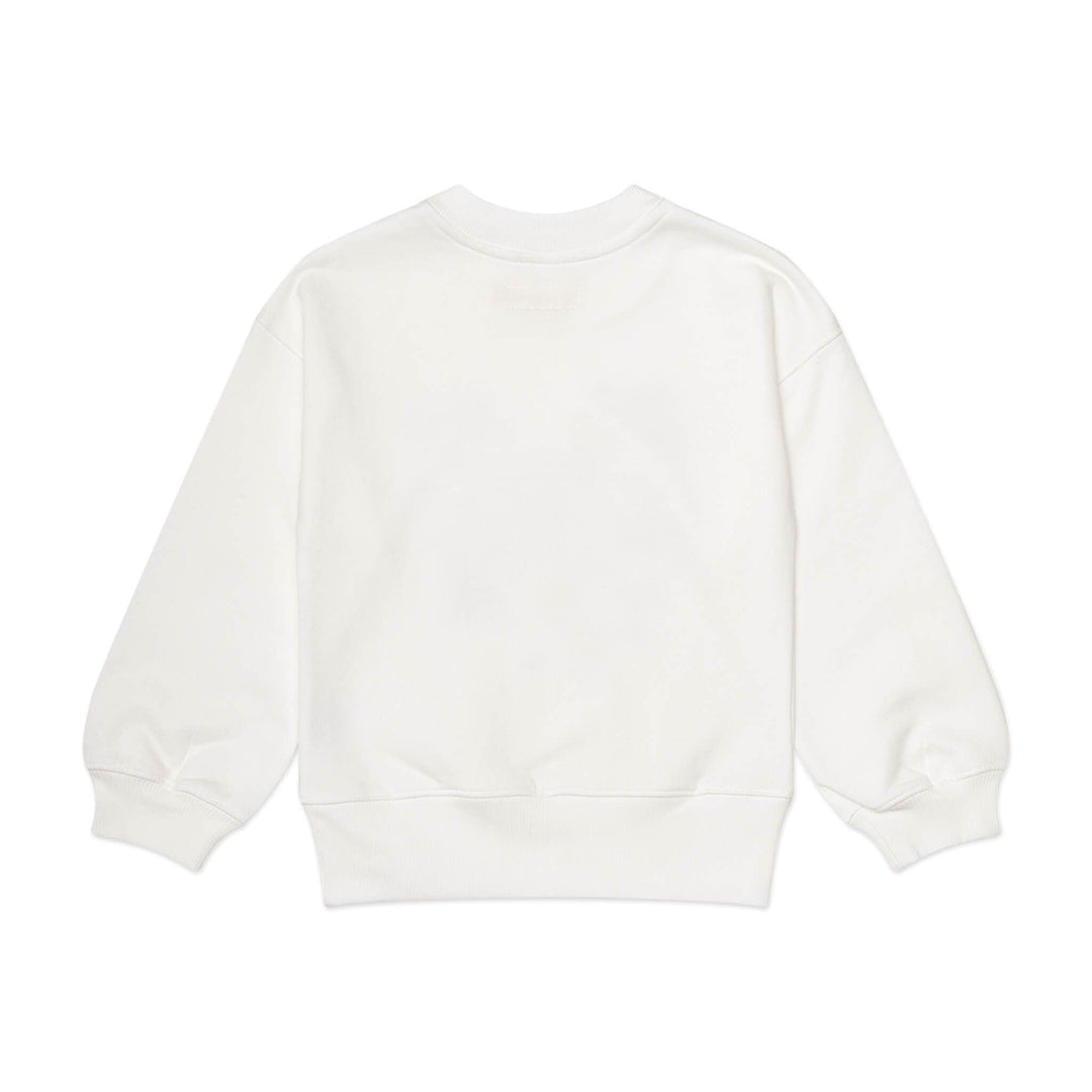 White fleece kids sweatshirt, featuring a painted Firebird. Artwork inspired by Marc Chagall. Made from 100% organic Peruvian cotton fabric, cut and sewn in LA. Made in the US.