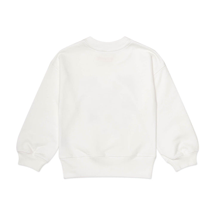 White fleece kids sweatshirt, featuring a painted Firebird. Artwork inspired by Marc Chagall. Made from 100% organic Peruvian cotton fabric, cut and sewn in LA. Made in the US.