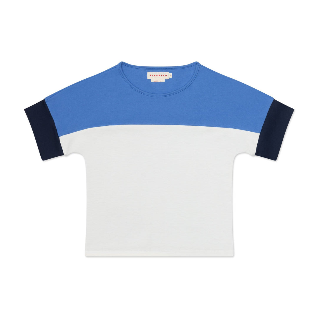 Kids organic cotton drop shoulder t-shirt in blue and white
