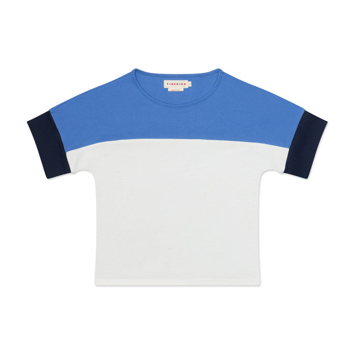 Kids organic cotton drop shoulder t-shirt in blue and white