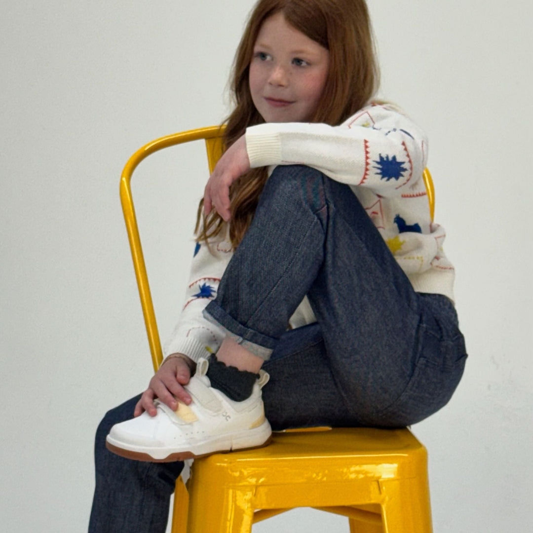 Girl wearing The Studio Denim Pant by Firebird Kids