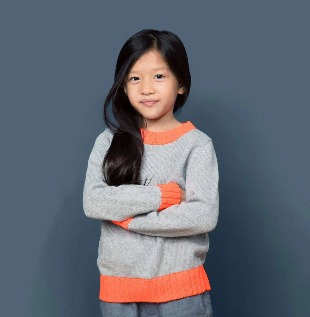 Girl wearing Colorblock Crewneck Sweater by Firebird Kids