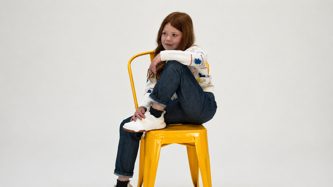 Girl wearing The Studio Denim Pant by Firebird Kids