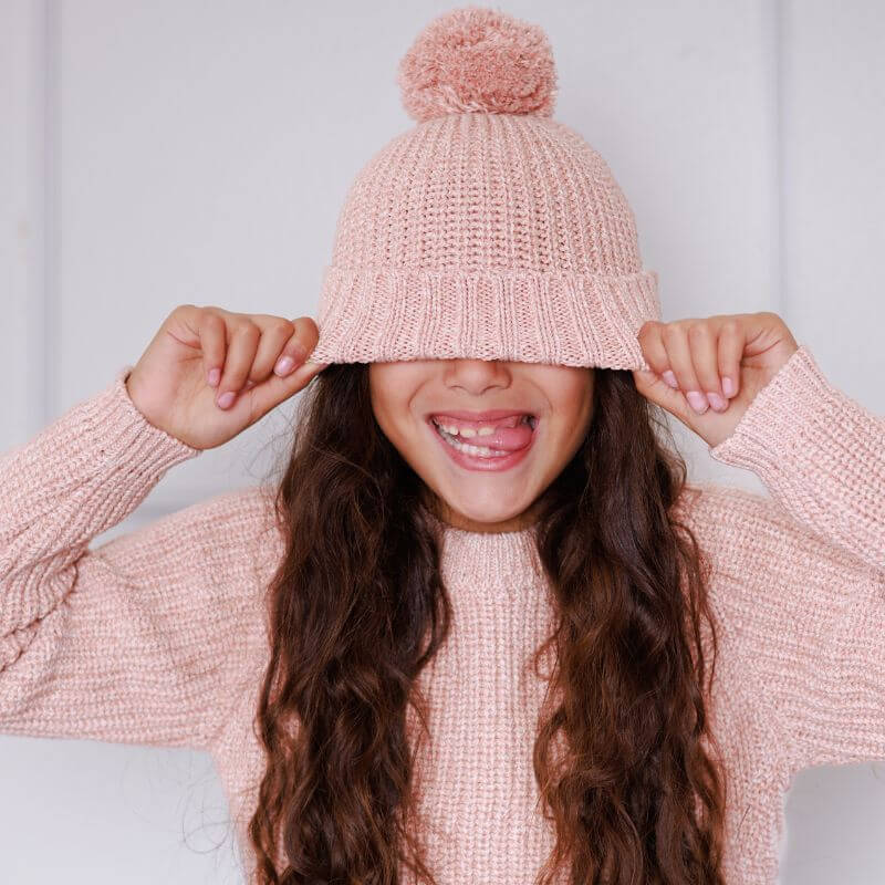 Chunky Blush Knit Sweater and Pom Pom Hat