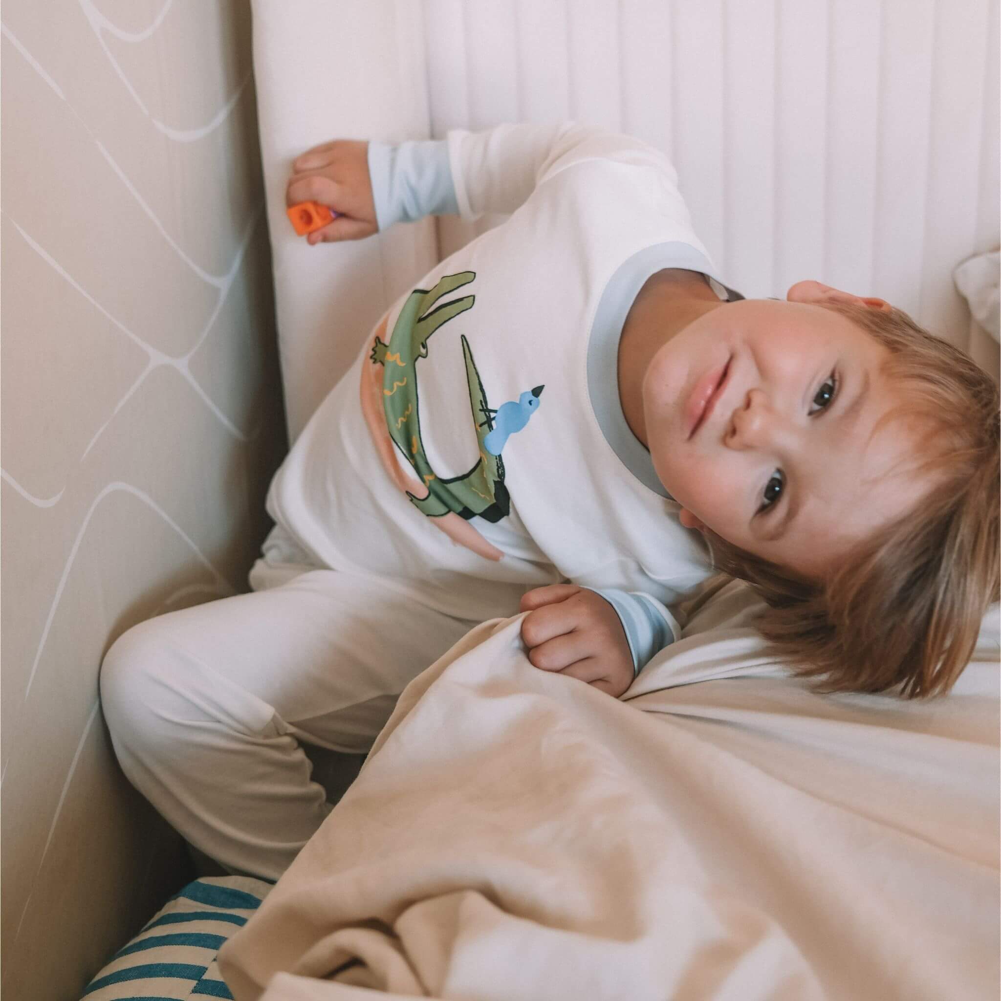 Firebird Kids Long Sleeve Pajamas, worn by a child.