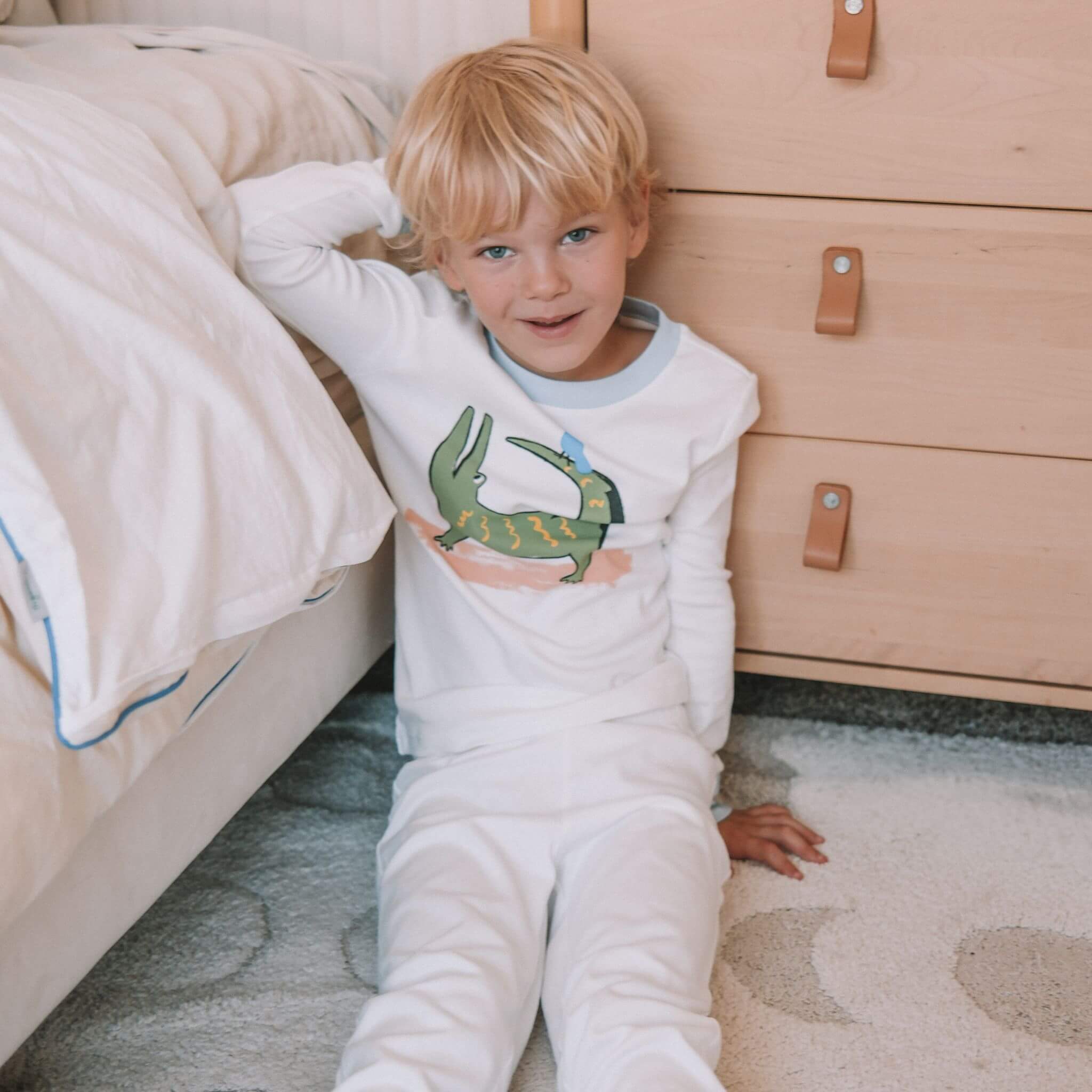 Firebird Kids Long Sleeve Pajamas, worn by a child.