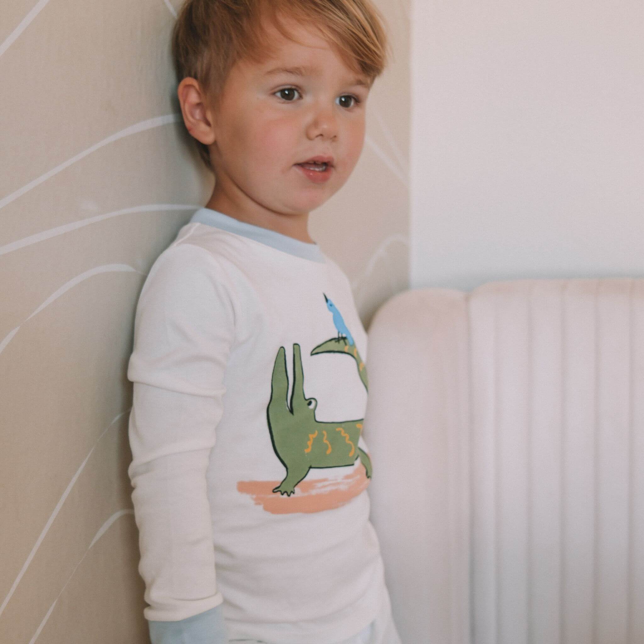 Firebird Kids Long Sleeve Pajamas, worn by a child.