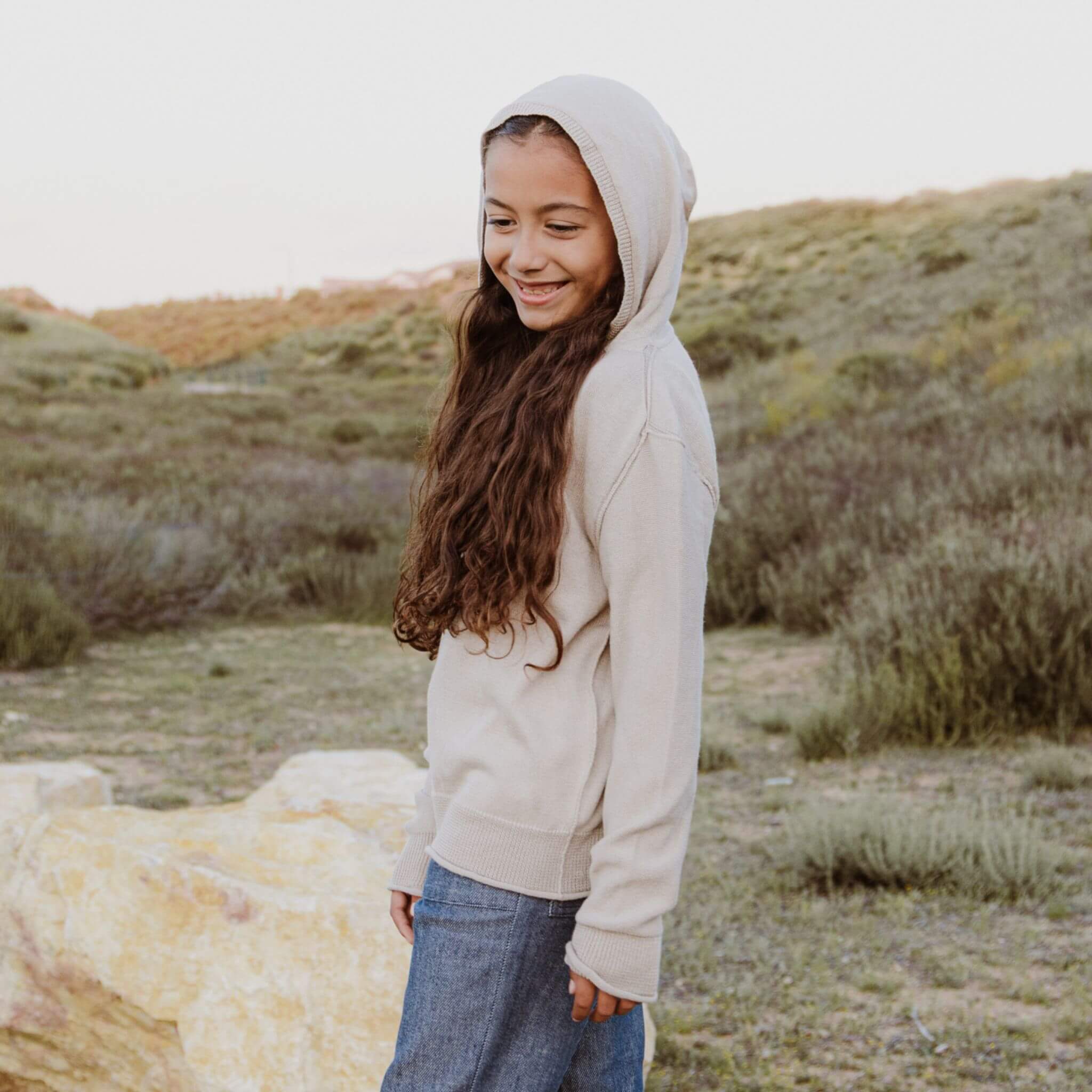 Cashmere Blend Hoodie (Beige/Gray)