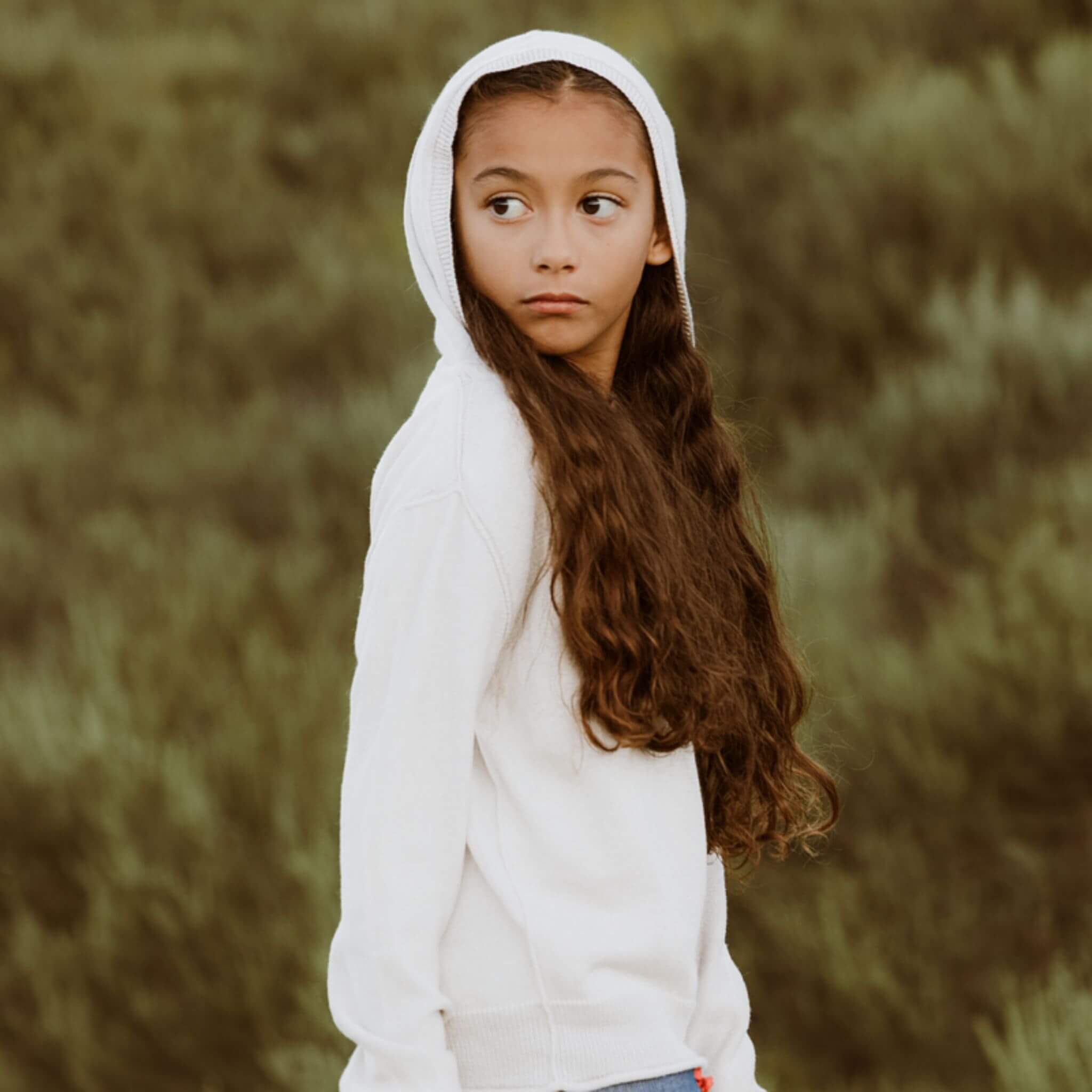 Cotton Cashmere Hoodie Sweater (Ivory)