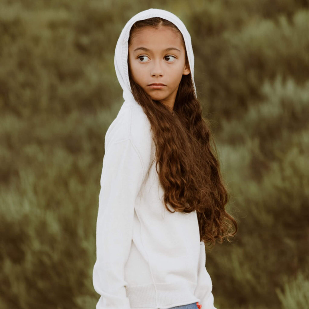 Cotton Cashmere Hoodie Sweater (Ivory)