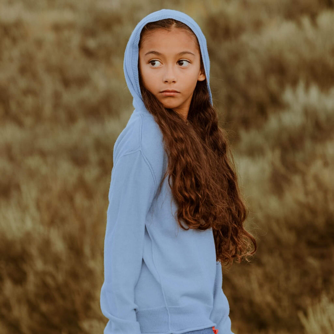 Cotton Cashmere Hoodie Sweater (Blue)