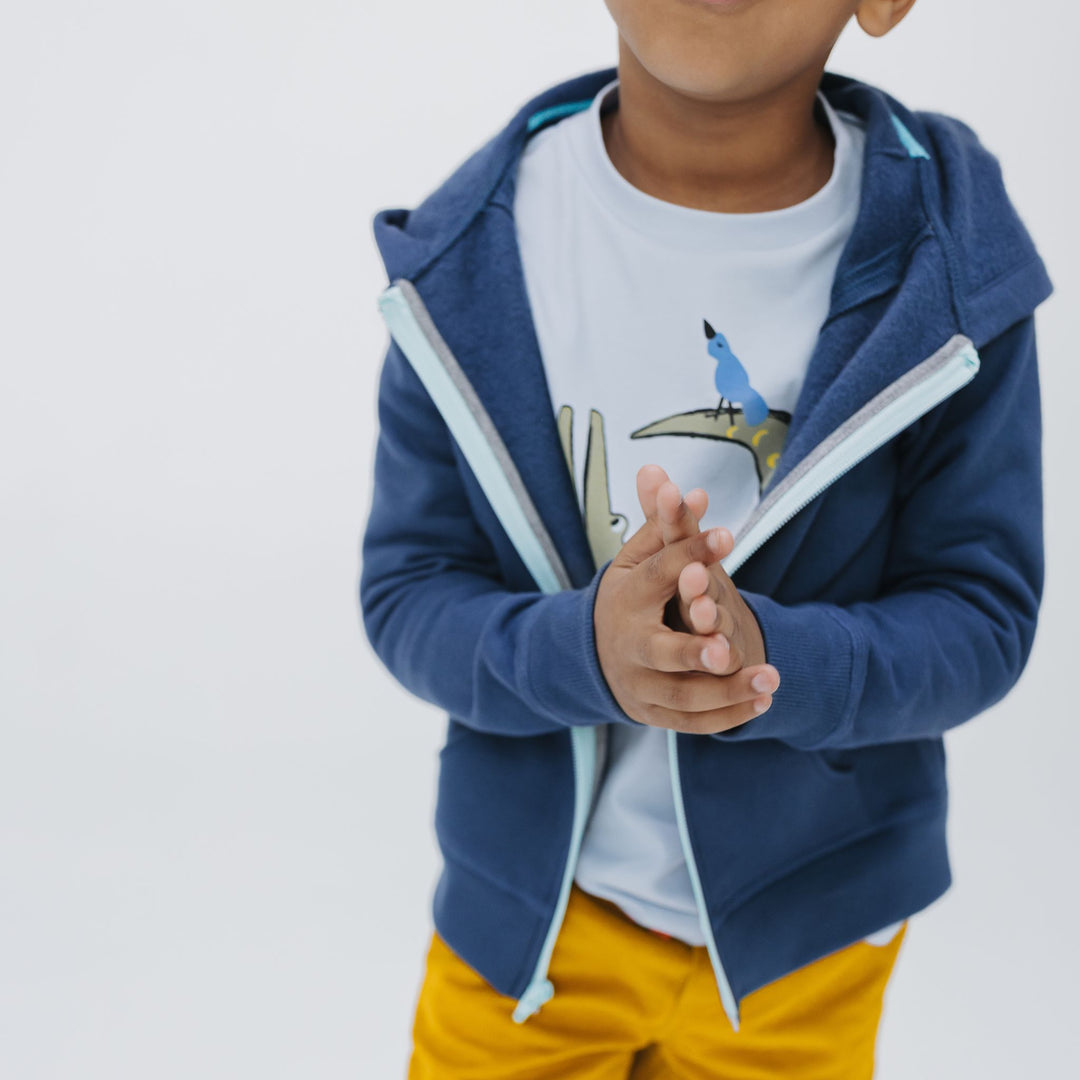 Boy wearing a soft organic Pima cotton tee