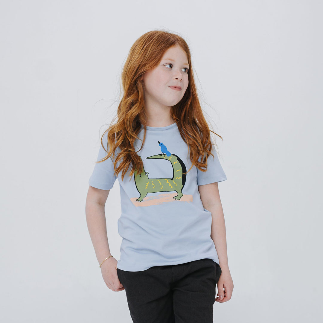 Girl wearing a soft organic Pima cotton tee
