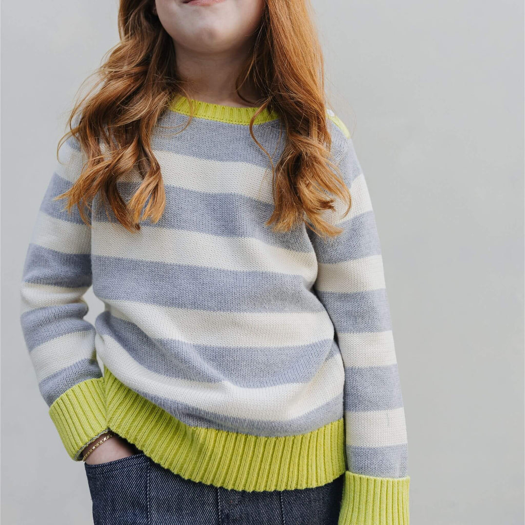 The Firebird Kids striped crewneck sweater in 100% organic italian cotton