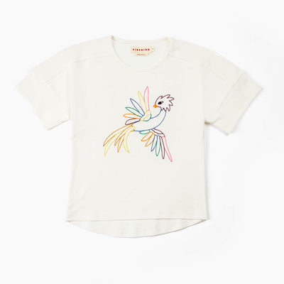 Firebird Kids girls graphic tees. Embroidered firebird, on 100% Peruvian organic cotton tee. Hip and Stylish. Cut, sewn and embroidered in NYC. Made in the USA. 