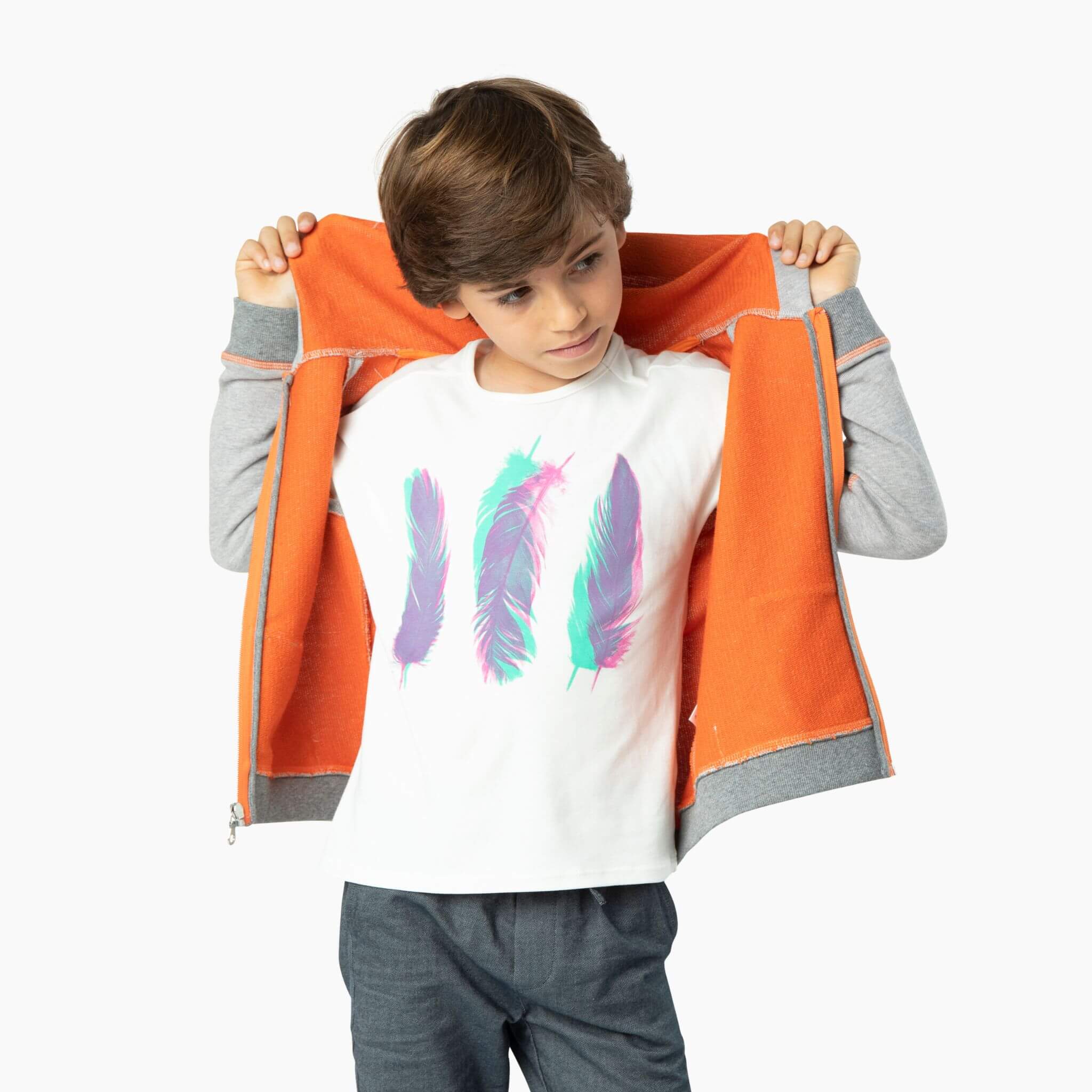 Firebird Kids Two-Sided French Terry Zip Up Hoodie, worn by a child.